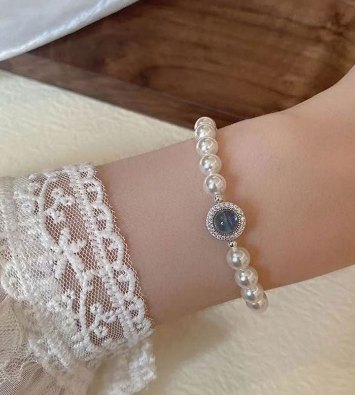 Bohonaut Aquamarine Pearl Beaded Bracelet Boho Vintage