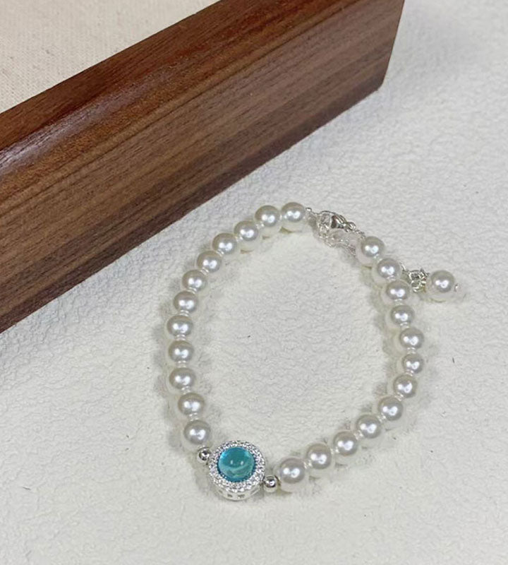 Bohonaut Aquamarine Pearl Beaded Bracelet Boho Vintage