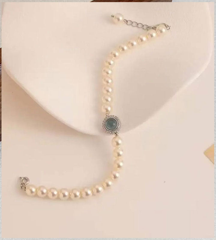 Bohonaut Aquamarine Pearl Beaded Bracelet Boho Vintage