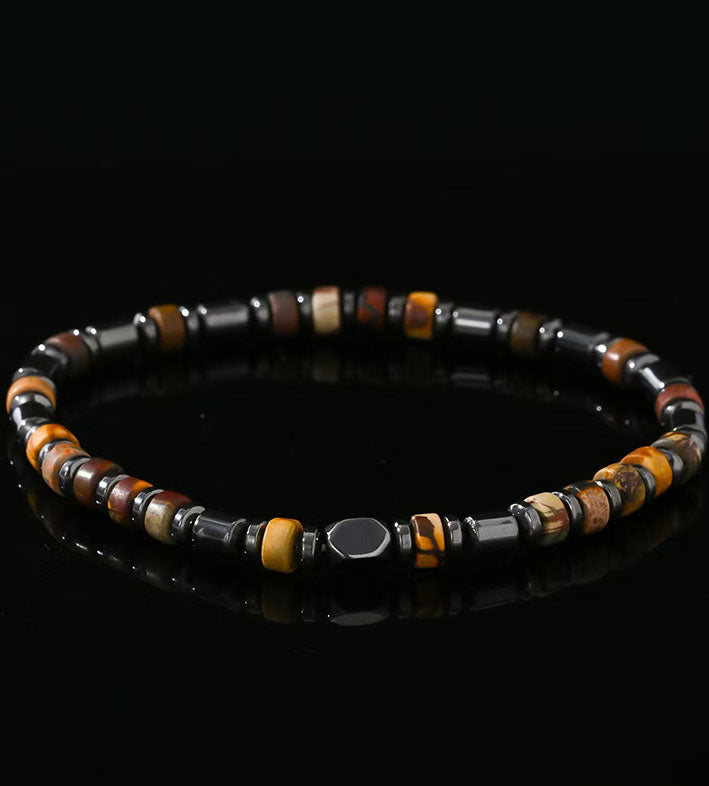 Black Gallstone Semi-precious Stone Men's Bracelet