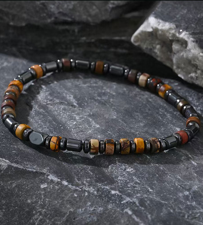 Black Gallstone Semi-precious Stone Men's Bracelet