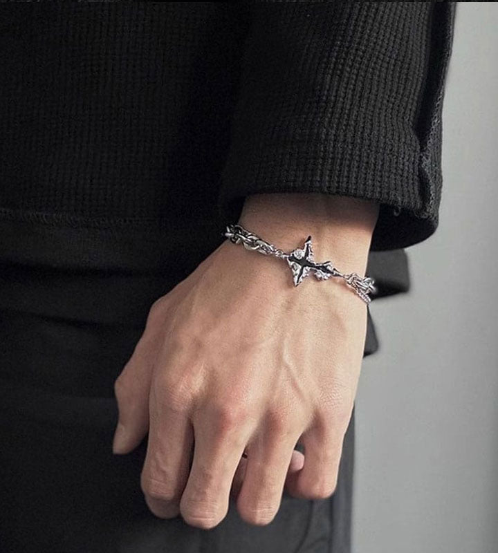 Bohonaut Handmade Cross Tibetan Silver Bracelet for Men