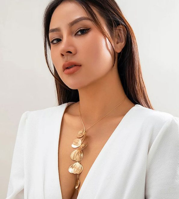 Bohonaut Ginkgo Leaf Gold Tassel Necklace For Women