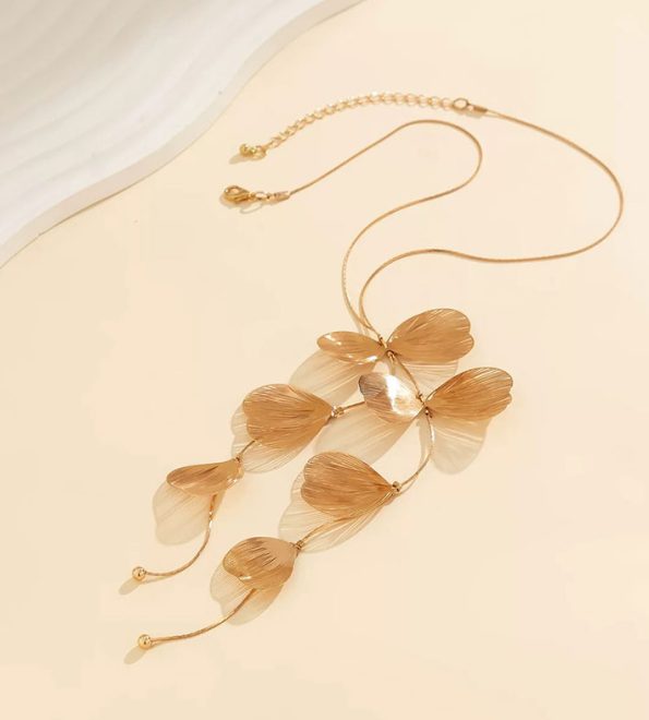 Bohonaut Ginkgo Leaf Gold Tassel Necklace For Women