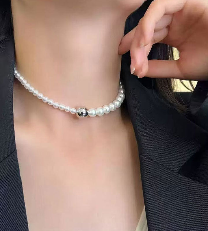 Gravity Ball Stitched Pearl Necklace