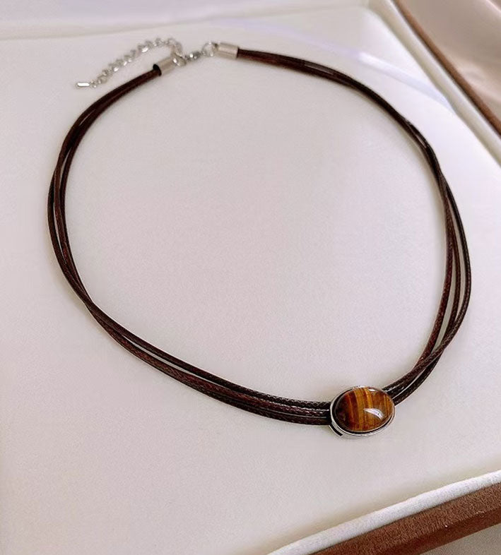 Tiger Eye Stone Stacked Necklace