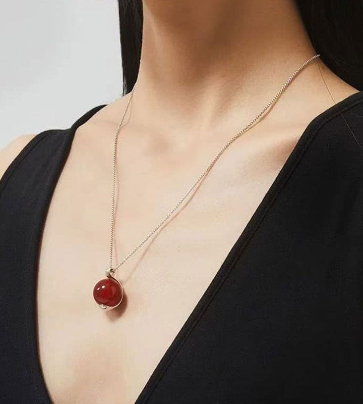 Bohonaut Handmade Red Agate Chinese Style Necklace for Women