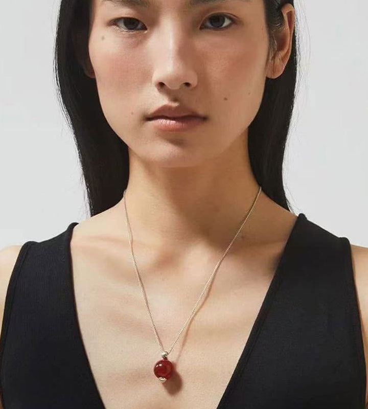 Bohonaut Handmade Red Agate Chinese Style Necklace for Women