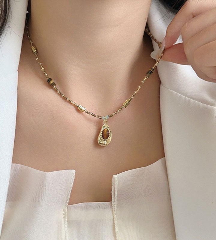 Maillard Tiger Eye Stone Sweater Necklace