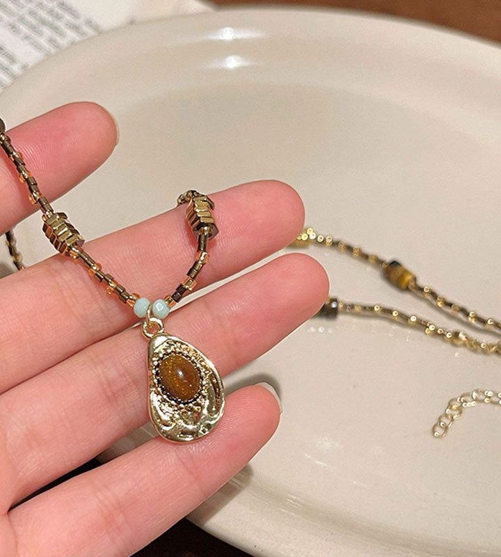 Maillard Tiger Eye Stone Sweater Necklace