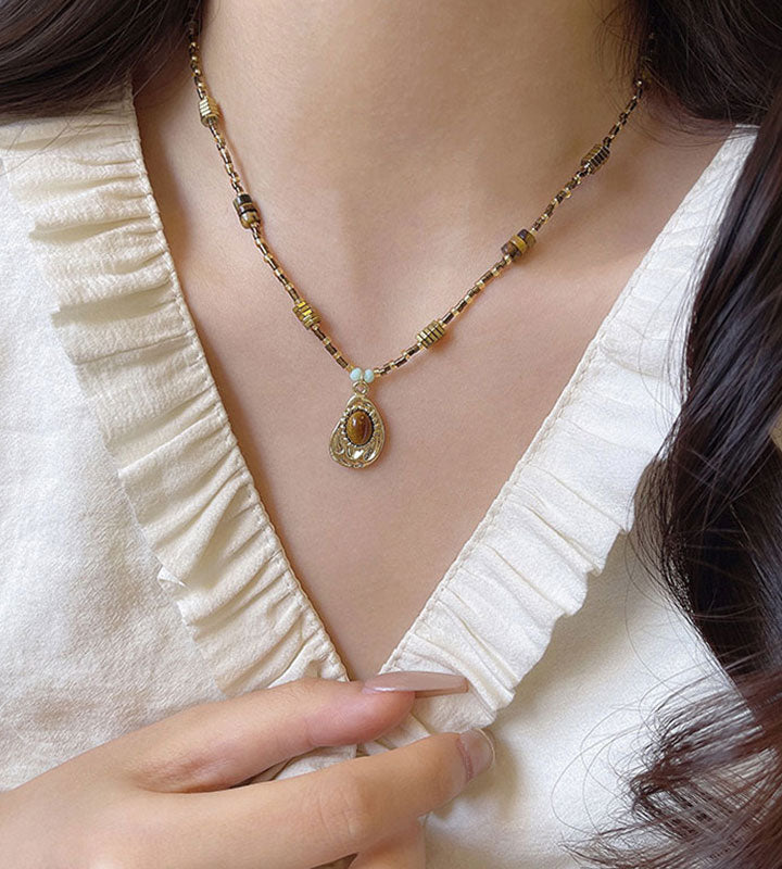 Maillard Tiger Eye Stone Sweater Necklace
