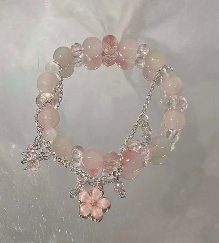 Bohonaut Handmade Peach Blossom Glazed Ceramic Bracelet for Women