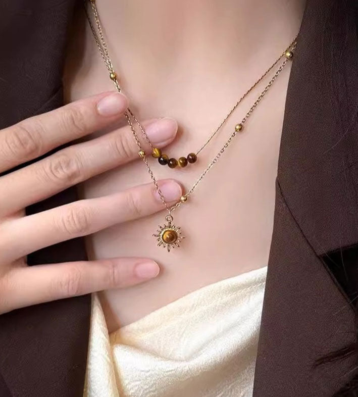 Sunflower Tiger Eye Stone Necklace