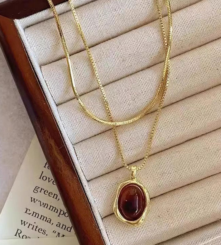Sweater Chain Golden Tiger Eye Stone Necklace