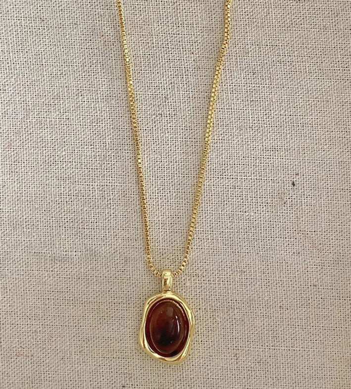 Sweater Chain Golden Tiger Eye Stone Necklace