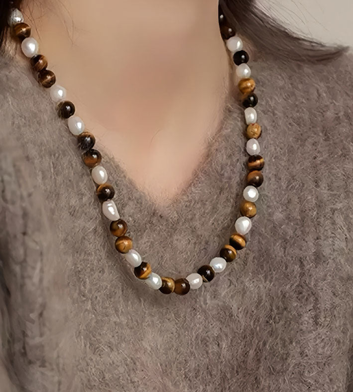 Tiger Eye Irregular Pearl Necklace