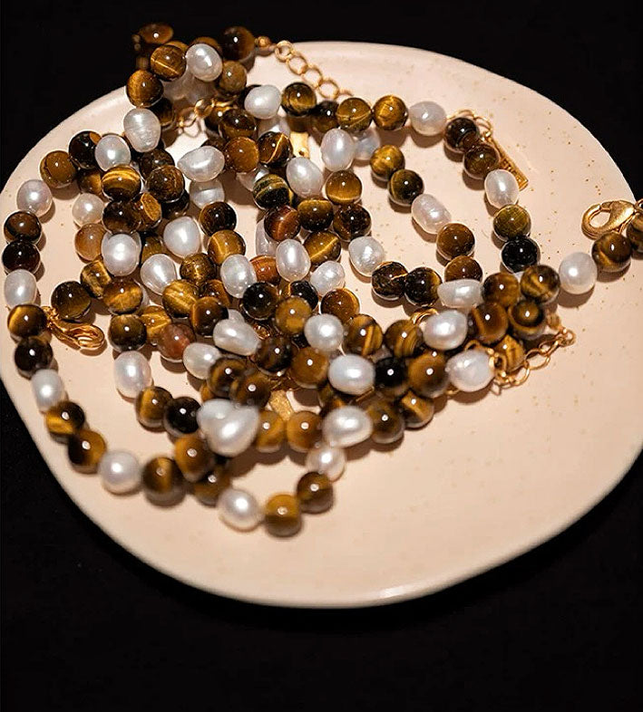 Tiger Eye Irregular Pearl Necklace