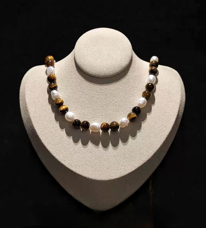 Tiger Eye Irregular Pearl Necklace