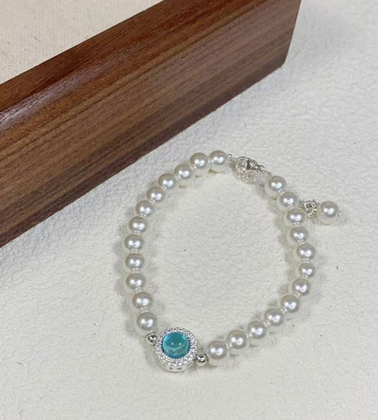 Bohonaut Aquamarine Pearl Beaded Bracelet Boho Vintage