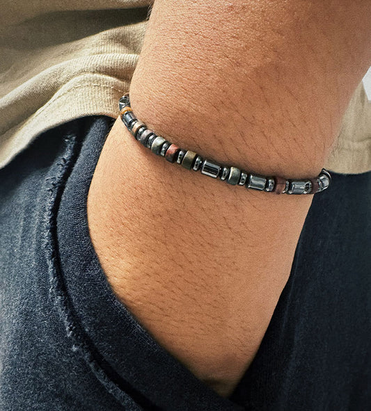 Black Gallstone Semi-precious Stone Men's Bracelet