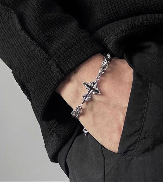 Bohonaut Handmade Cross Tibetan Silver Bracelet for Men