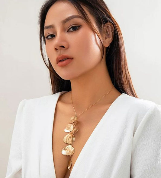 Bohonaut Ginkgo Leaf Gold Tassel Necklace For Women