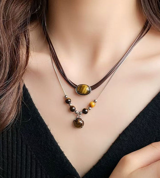 Tiger Eye Stone Stacked Necklace