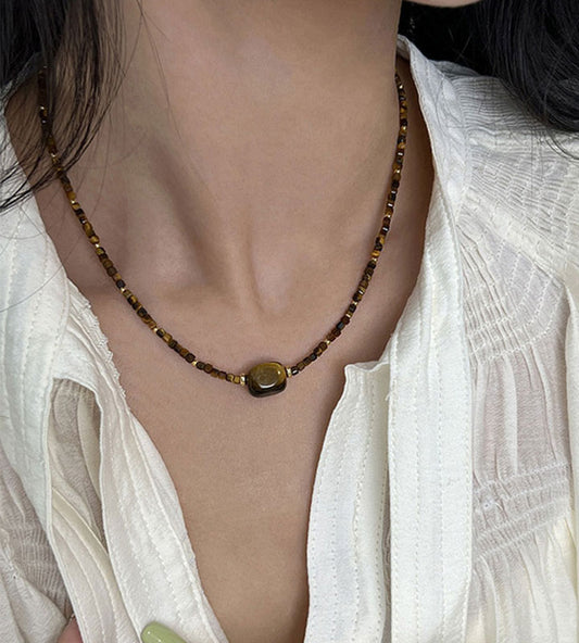 Maillard Sugar Cube Tiger Eye Necklace