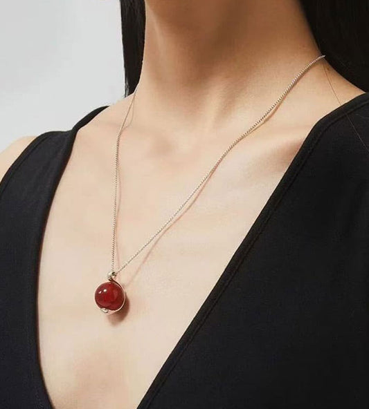 Bohonaut Handmade Red Agate Chinese Style Necklace for Women