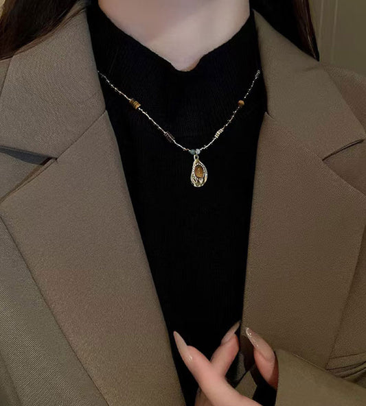 Maillard Tiger Eye Stone Sweater Necklace