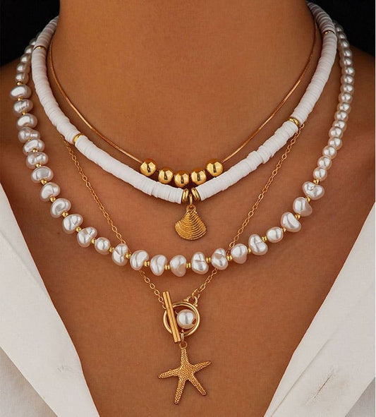 Stellar Seashell Imitation Pearl Necklace