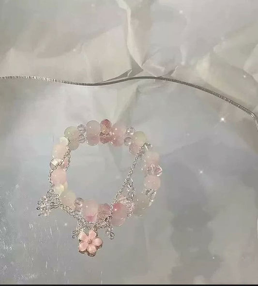 Bohonaut Handmade Peach Blossom Glazed Ceramic Bracelet for Women