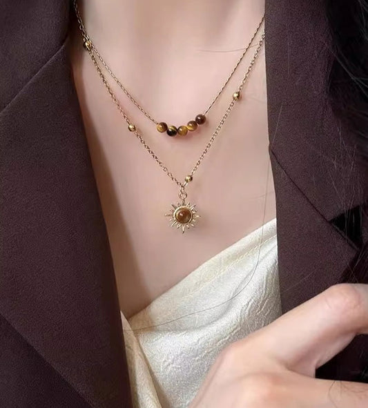 Sunflower Tiger Eye Stone Necklace