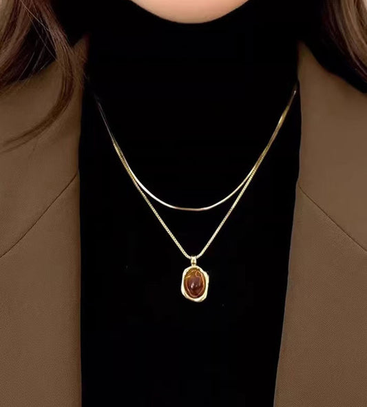 Sweater Chain Golden Tiger Eye Stone Necklace
