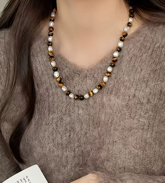 Tiger Eye Irregular Pearl Necklace