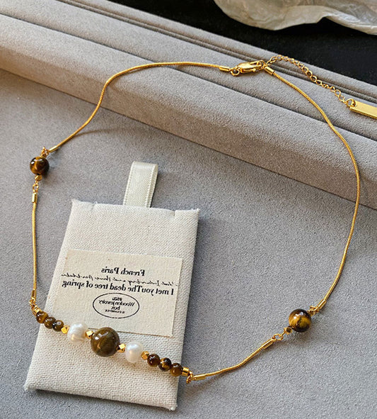 Tiger Eye Pearl Light Luxury Necklace