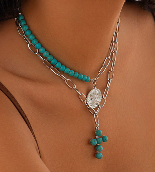 Unconventional Turquoise Cross Strand Necklace